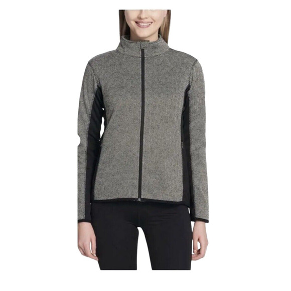 Marc New York Andrew Marc Jacket Women's SZ L Zip Up Black White Herringbone - Picture 1 of 16